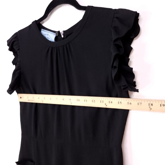 Prada Milano Made in Italy Ruffle Shift Dress Size 40 Womens Black Pleated - Picture 7 of 12